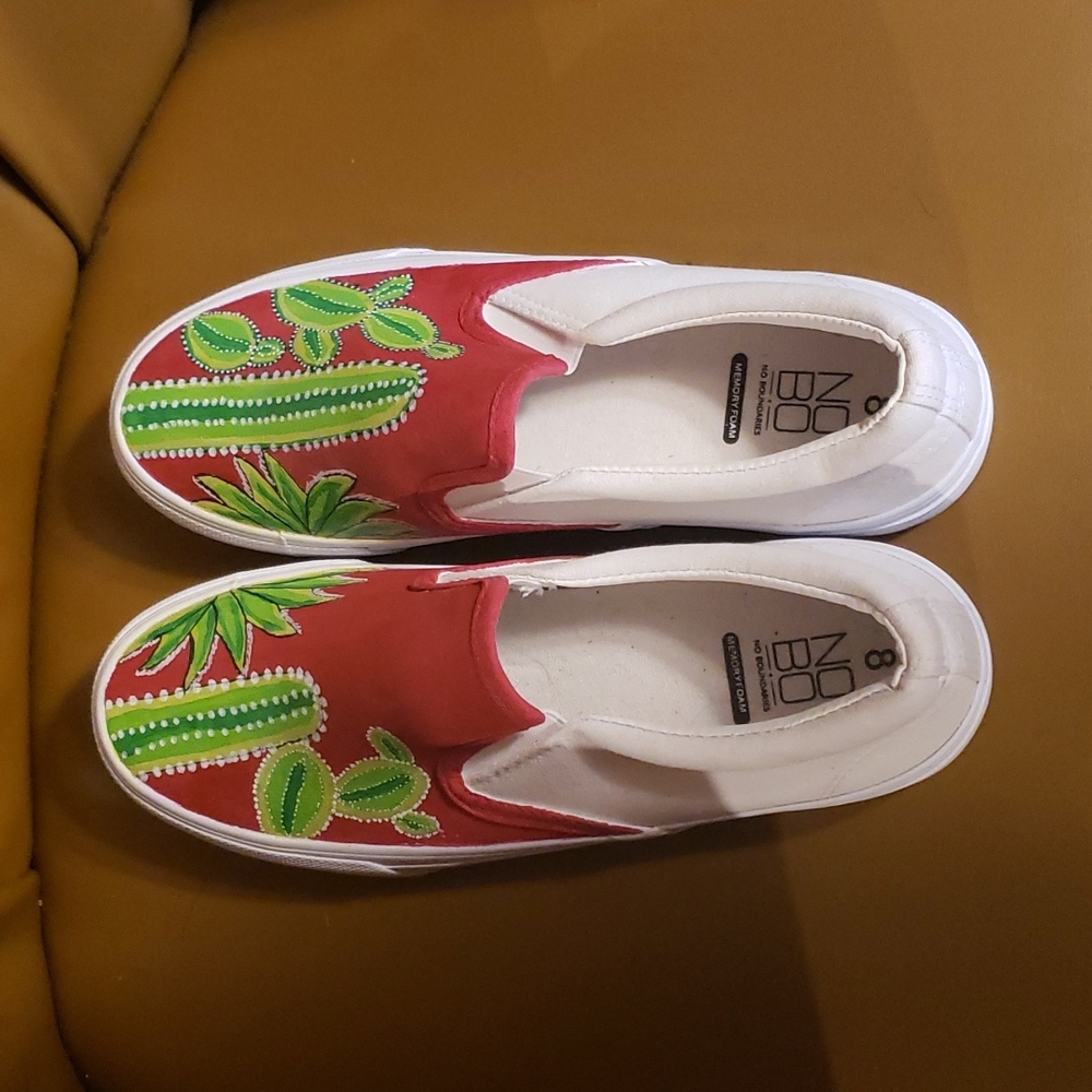 Hand painted cactus slip on shoes - Picture 3 of 4